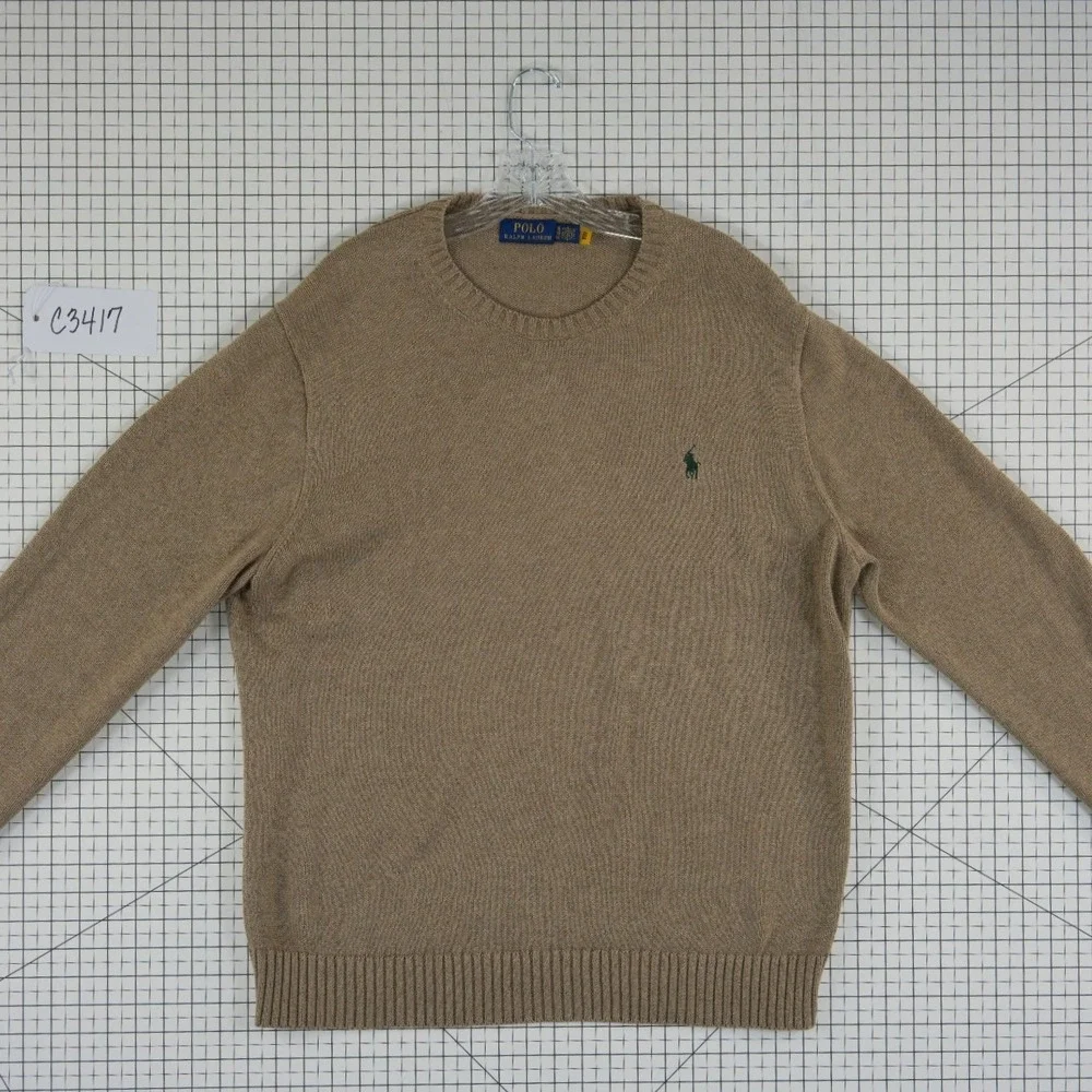 Polo Ralph Lauren Sweater 100% Cotton Men's Size XL‎ Tan Brown Cotton Crewneck